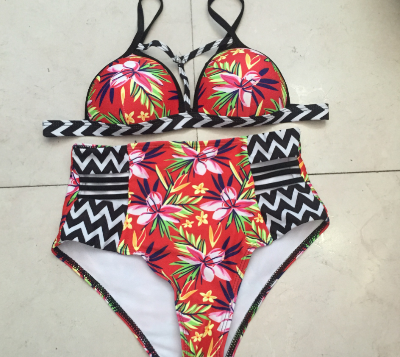 Tropical Floral High-Waist Bikini Set