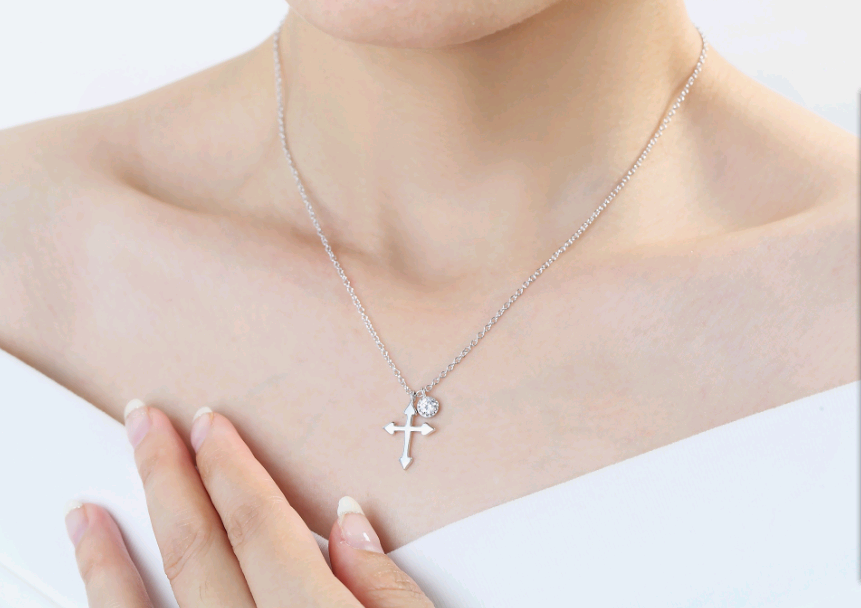 Cross Pendant Necklace with Zirconia Charm
