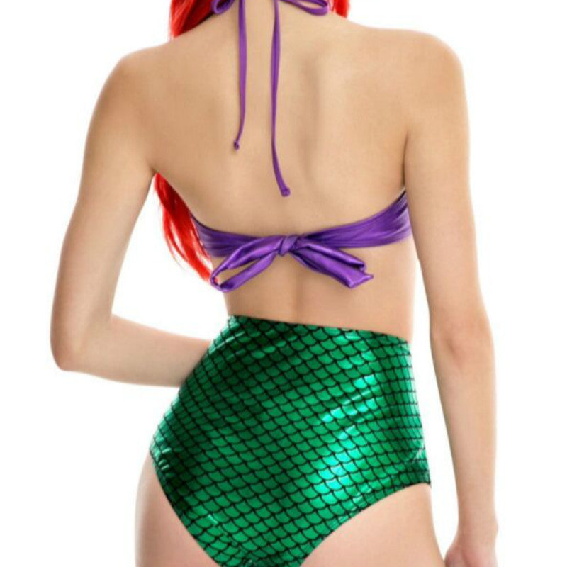 Purple and Green High-Waist Bikini Set