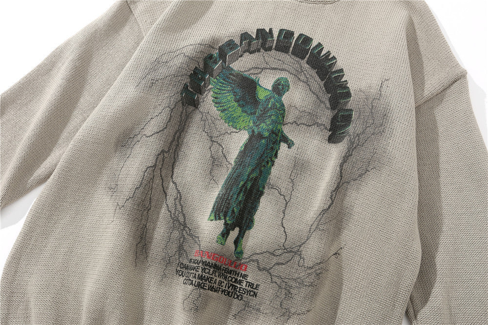 Men's Jesus Print Knit Sweater - Casual Street Style