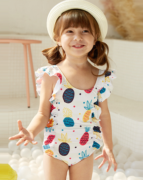 Girls' Pineapple Print Ruffle One-Piece Swimsuit