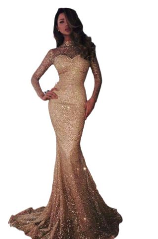European & American Tube Top Gold Slim Fishtail Dress