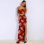 Floral Crop Top and Slit Maxi Skirt Set