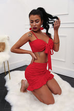 Women's Tie-Front Crop Top and Ruffle Swim Skirt Set