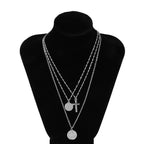 Layered Cross and Coin Pendant Necklace for Women