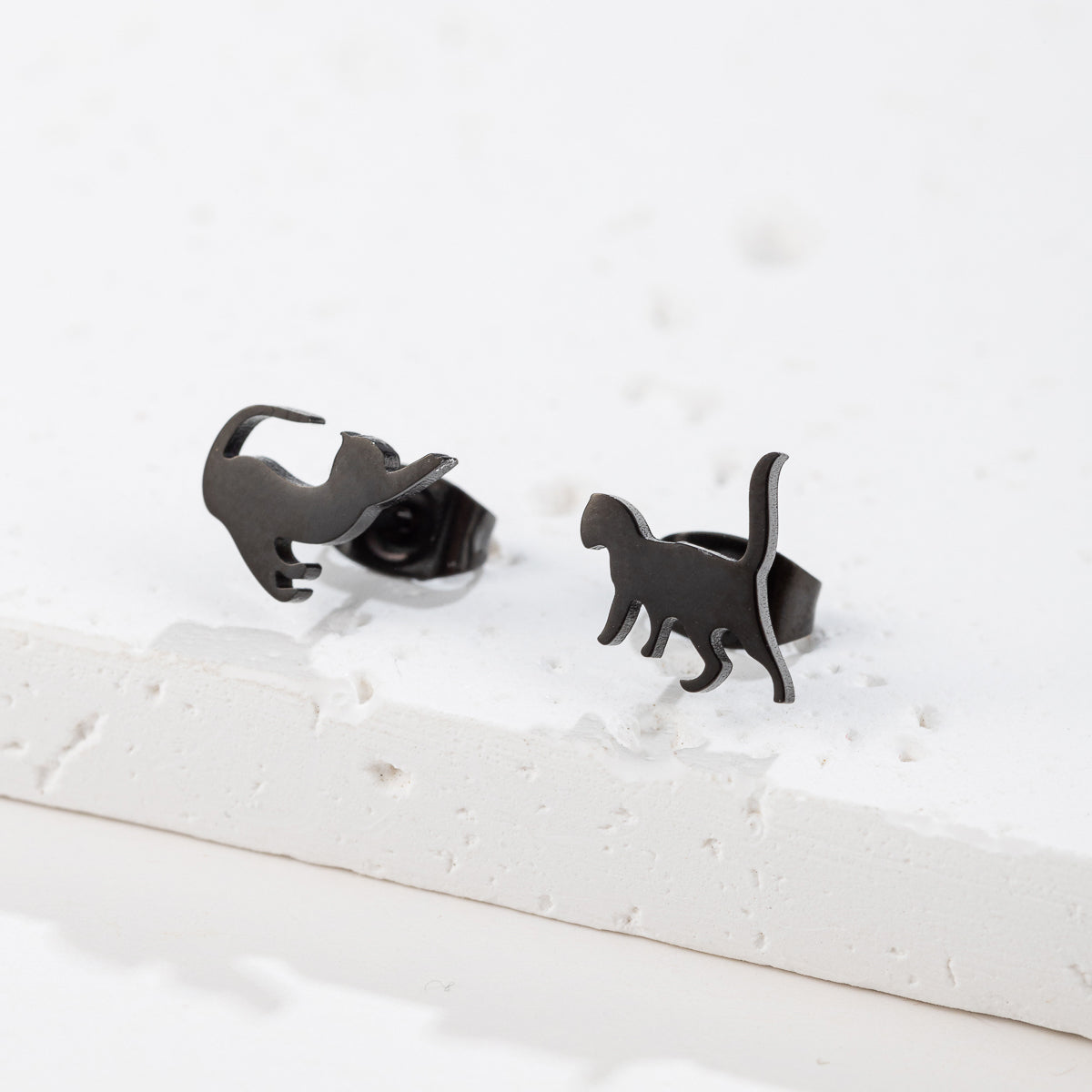 Rose Gold Stainless Steel Cat Stud Earrings