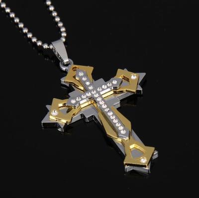 Titanium Steel Rhinestone Cross Necklace | Christian Jewelry