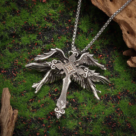 Winged Cross Pendant Necklace