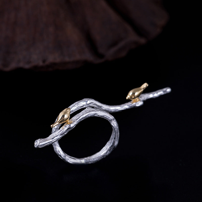 Silver Ethnic Style Bird Pendant and Ring Set
