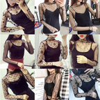 Sheer Lace Long Sleeve Crop Top Mesh Layering Piece