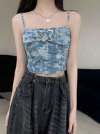 Heart Collar Ruffled Tie-Dye Sequin Tank Top