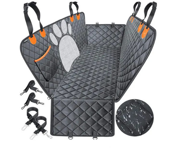 Waterproof Dog Car Seat Cover Hammock 600D Oxford Back Seat Protector with Mesh Window Storage Pocket and Seat Belts for Cars SUVs Trucks