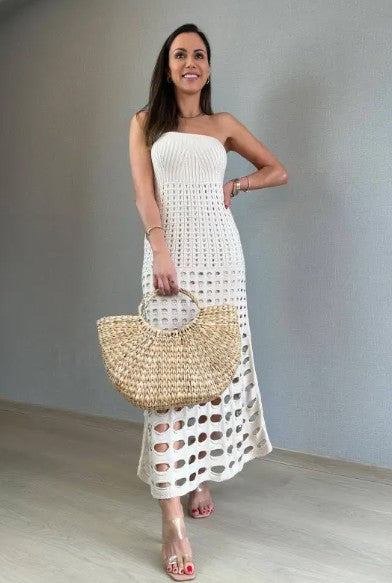 Crochet Strapless Tube Beach Maxi Dress