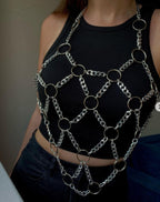 Handmade Metallic Chain Halter Top with Cutouts