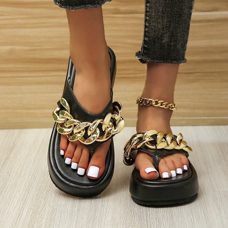 Chain Slippers Summer Thong Sandals with Platform