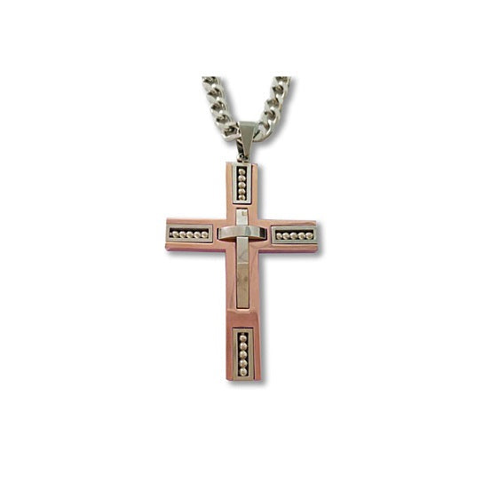 Two-Tone Cross Pendant Curb Chain Necklace for Men