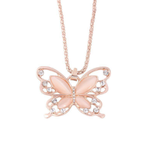 Rose Gold Butterfly Necklace with Cat's Eye Stones