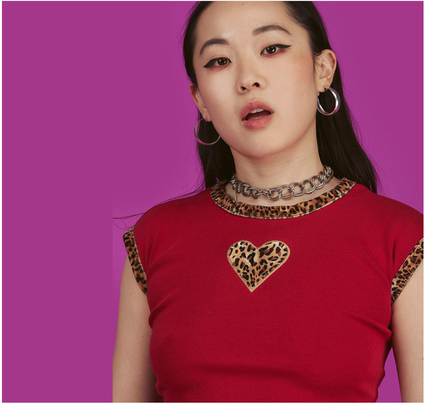 Leopard Print Heart Crop Top Sleeveless T-Shirt