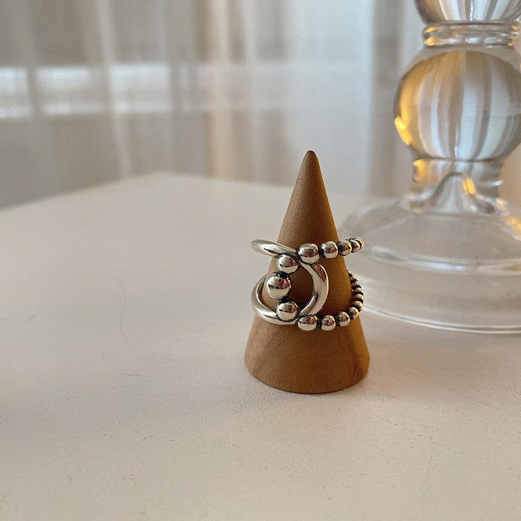 Vintage Cross Bead Ring for Women in Silver