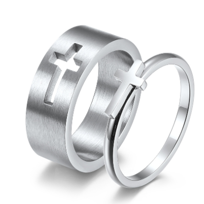 Stainless Steel Cross Shelf Couple Fashion Rings