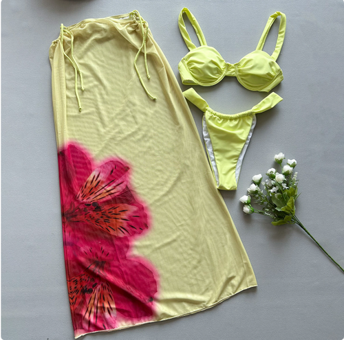 3-Piece Bikini and Beach Skirt Set