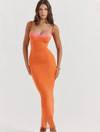 Lace-Trim Mesh Bodycon Maxi Dress