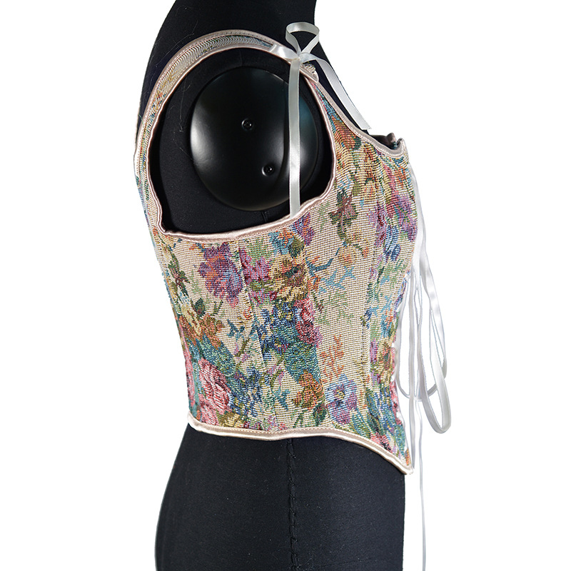 Floral Tapestry Lace-Up Corset Top