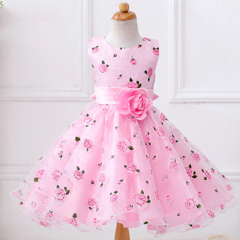 Girls' Digital Print Tank Top Dress with Puffy Skirt