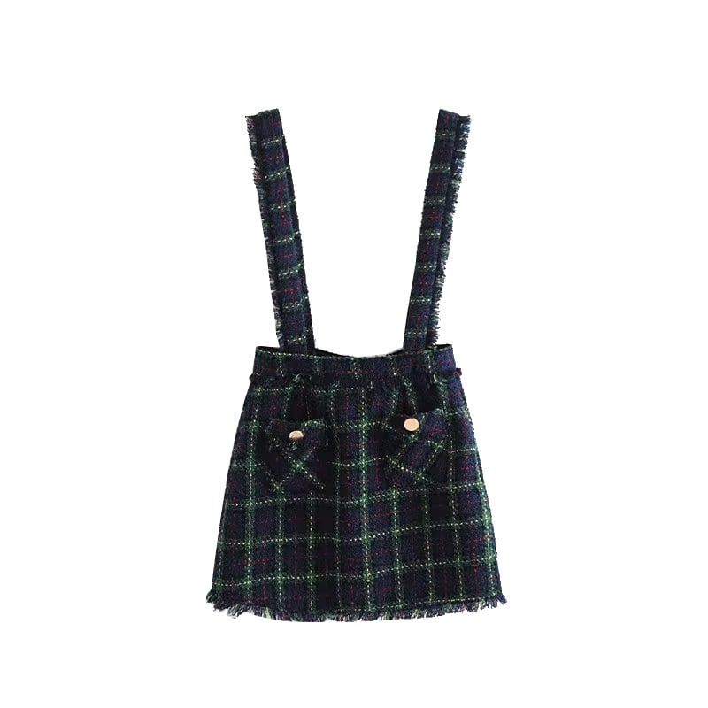 Plaid Tweed Suspender Skirt