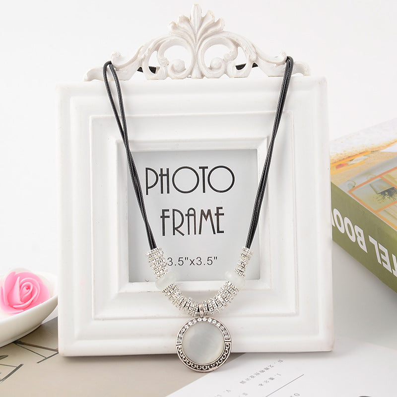 Opal Pendant Leather Cord Necklace