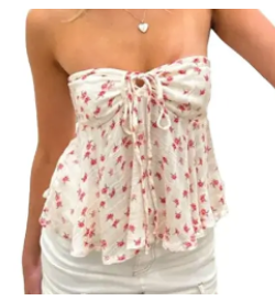 Y2K Floral Print Off Shoulder Tube Top for Women (One Piece)