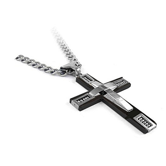 Two-Tone Cross Pendant Curb Chain Necklace for Men