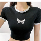 Summer Women's Short Sleeve Crop Top with Embroidery