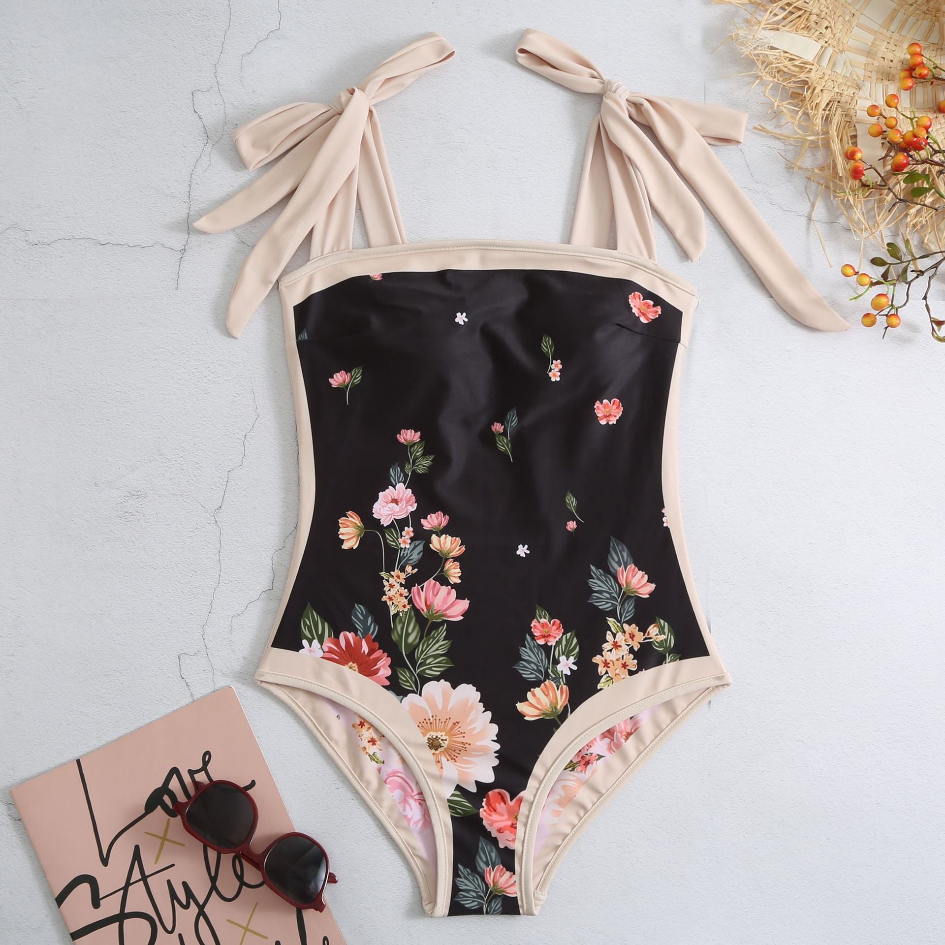 Floral One-Piece Swimsuit with Sarong