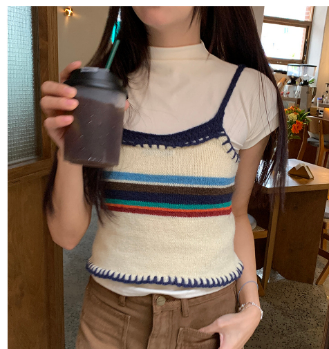 Rainbow Strappy Crop Top and Basic Tee
