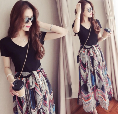 Summer Women's Korean Style Short Sleeve Printed Dress