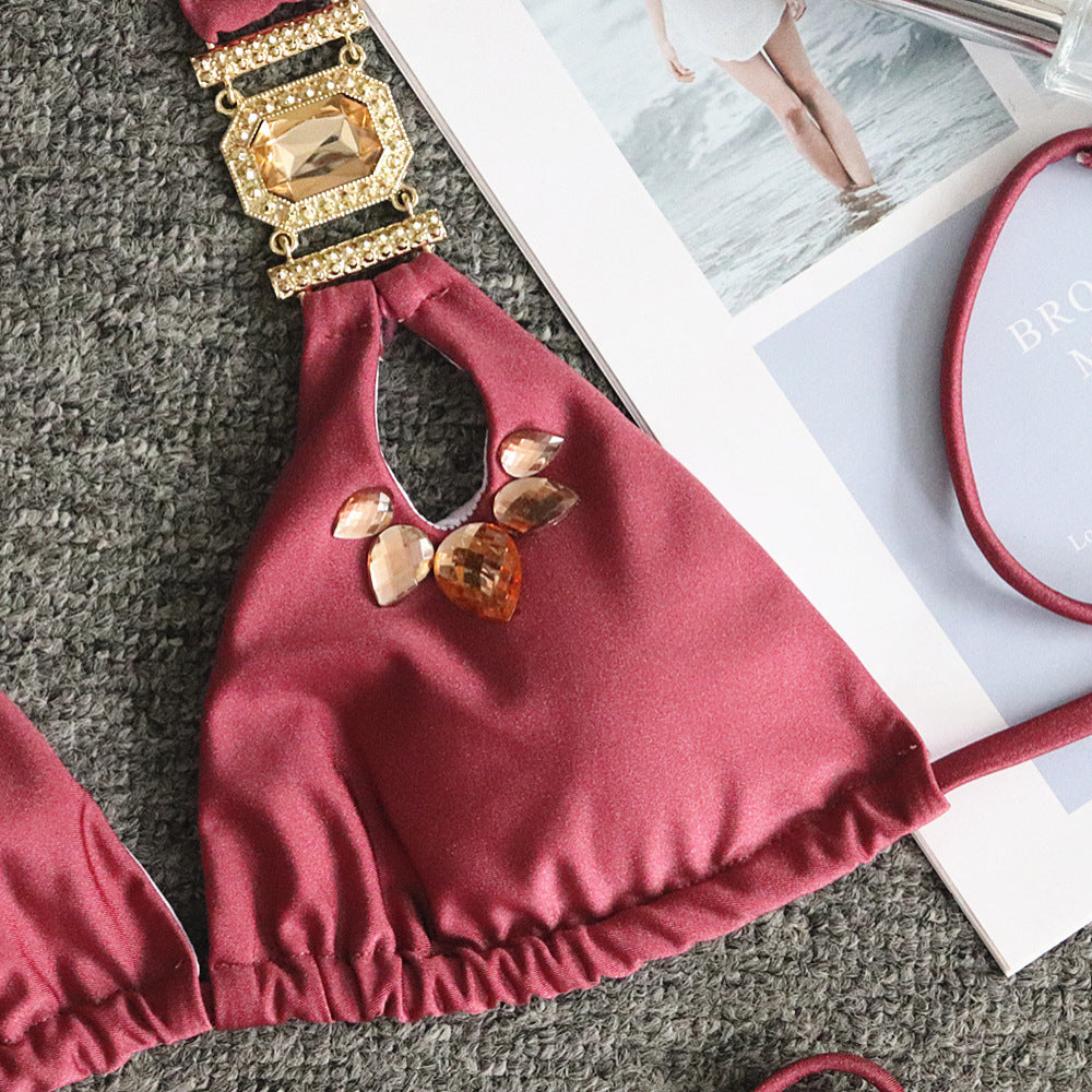 Crystal-Embellished Halter Bikini