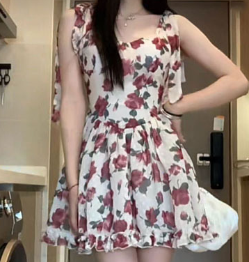 Fashion Floral High-Waist Chiffon Dress for Women
