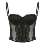 Dark Style Lace Mesh Splicing Slim Fit Camisole Top
