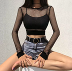 Women's Mesh Long Sleeve Crop Top