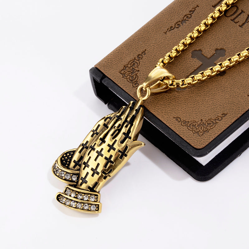 Vintage Christian Praying Hands Pendant Necklace