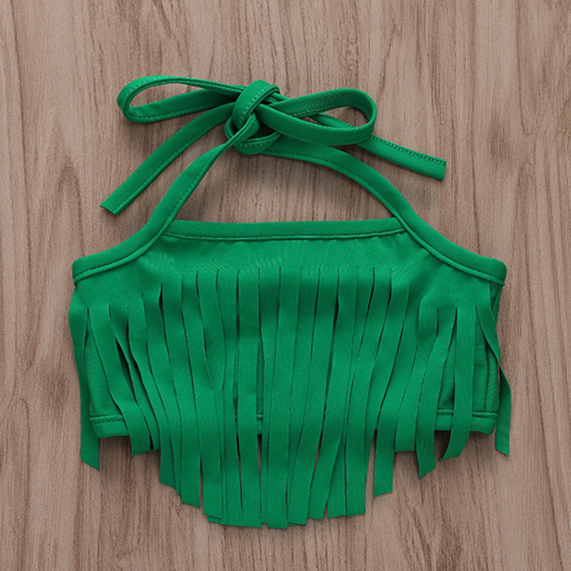 Girls Pineapple Print Fringe Bikini Set with Headband