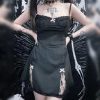 Aesthetic Mini Dress with Lace Patchwork and Spaghetti Straps