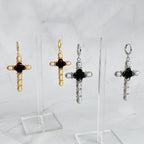 Black Rose Cross Pearl Drop Earrings