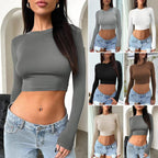 Cross-Border Autumn Winter Crop Top Long Sleeve Tee