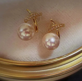 Pearl and Cross Stud Earrings
