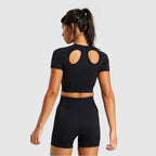 Seamless Knit Crop Top and Shorts Yoga Set