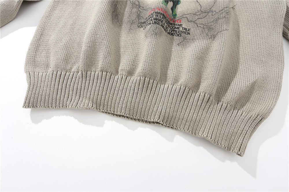 Men's Jesus Print Knit Sweater - Casual Street Style