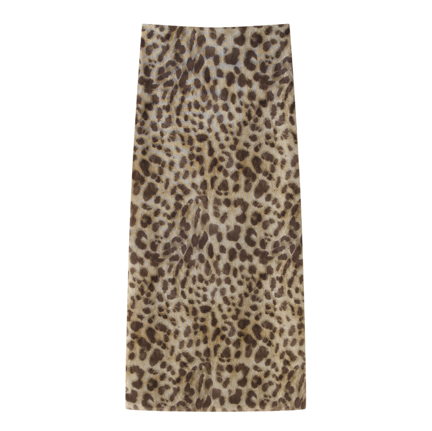 Leopard Print Straight Midi Skirt