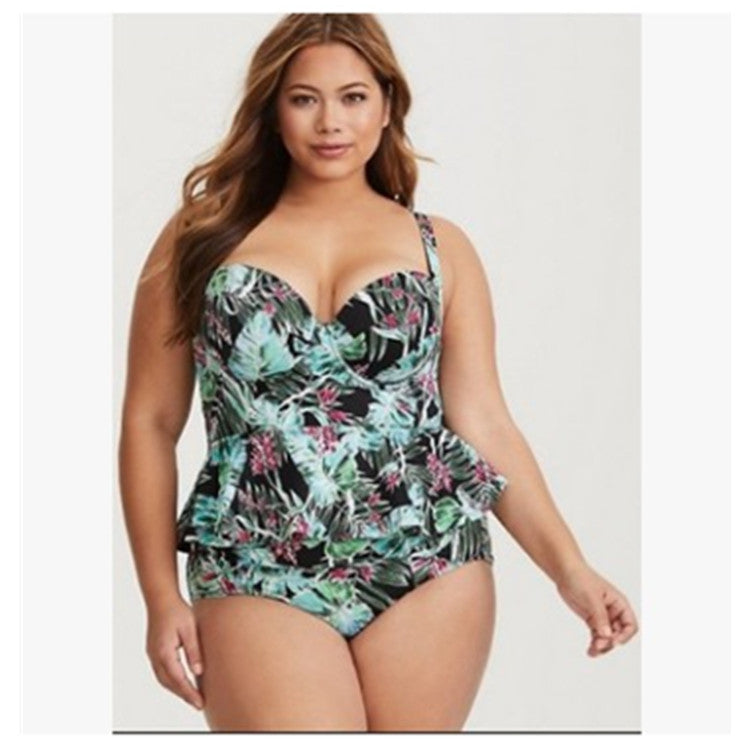 Plus Size Bustier Peplum Tankini Set
